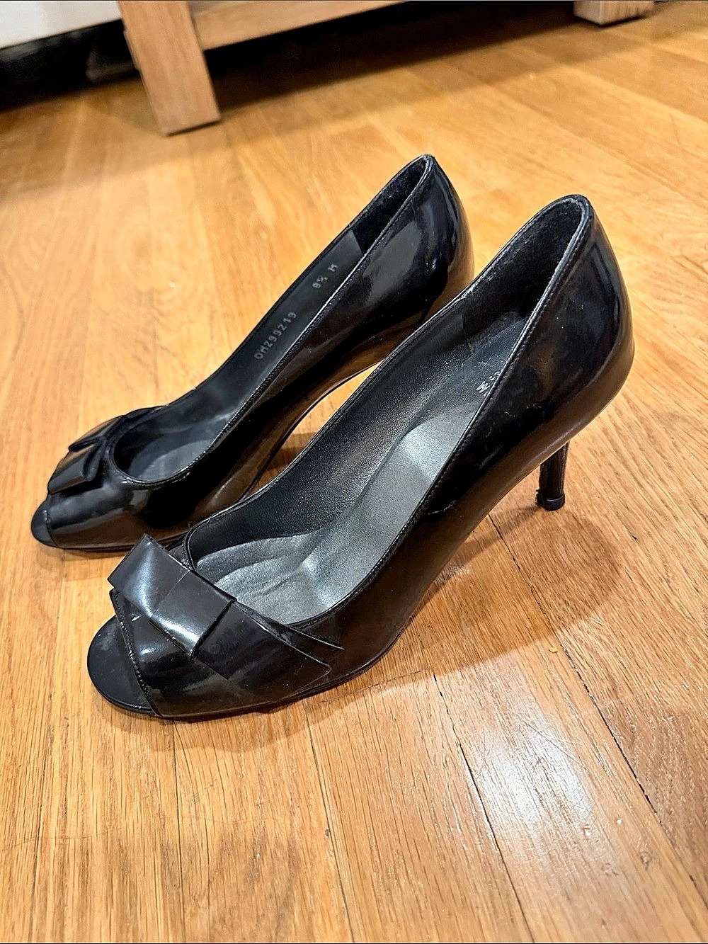 Vintage Stuart Weitzman Bow Black Patent Peep Toe Heels